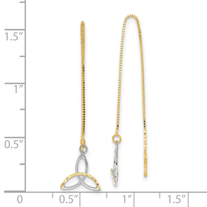 14K Yellow & Rhodium W/Rhodium D/C Box Chain Celtic Knot Threader Earrings