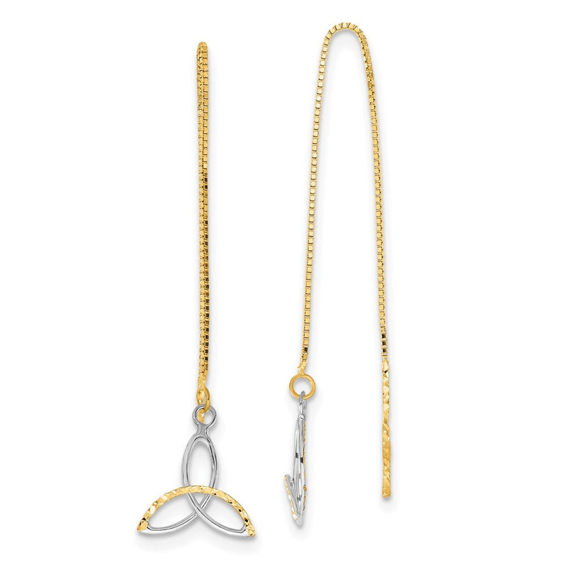 14K Yellow & Rhodium W/Rhodium D/C Box Chain Celtic Knot Threader Earrings