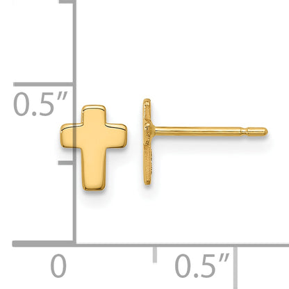 14K Yellow Gold Polished Cross Post Earrings