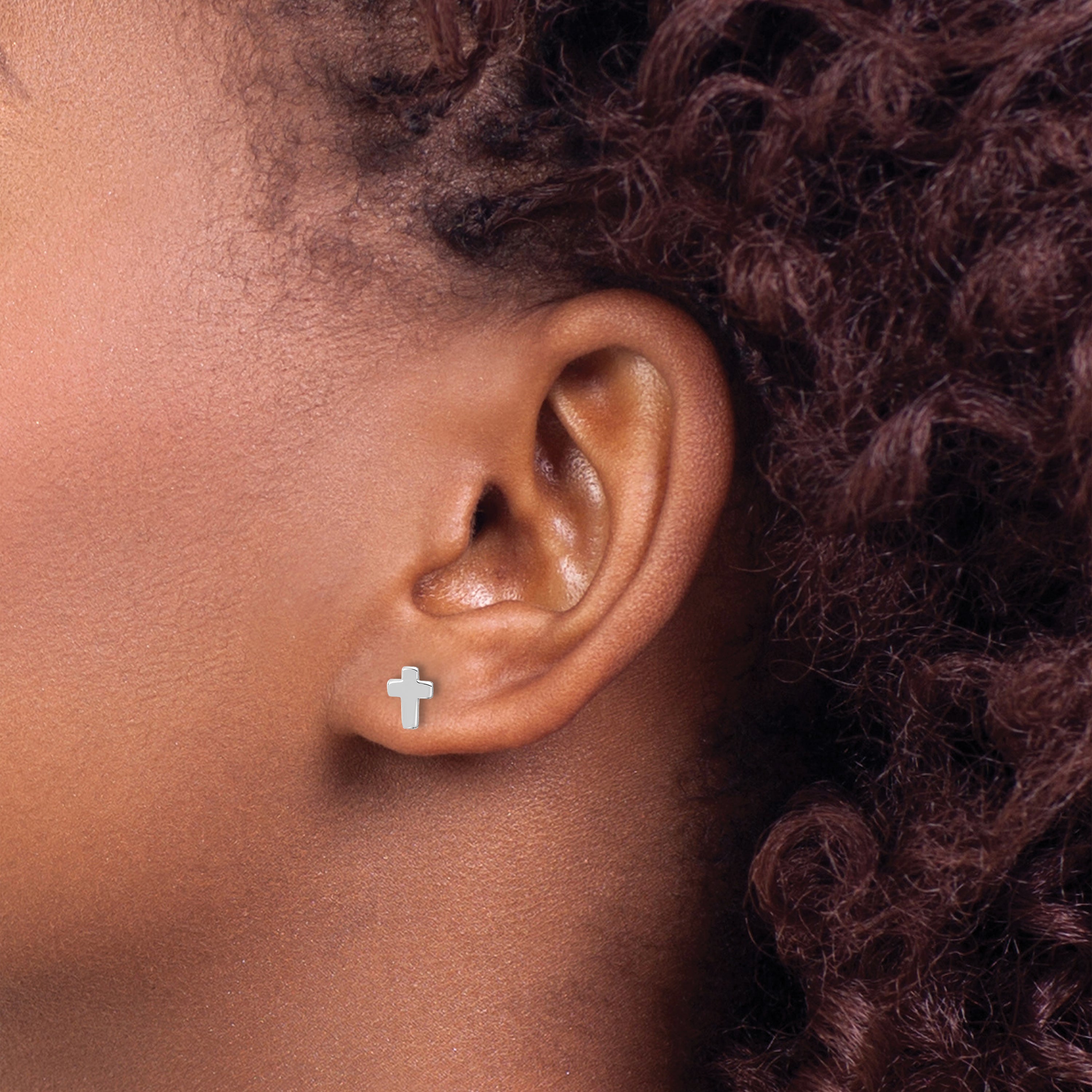 14K White Gold Polished Cross Post Earrings