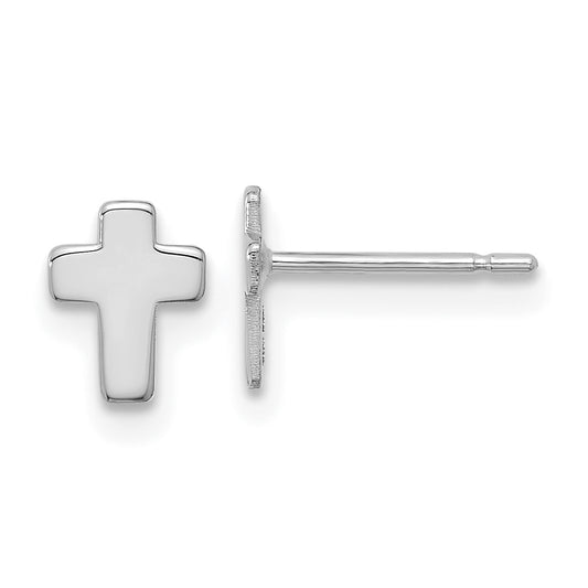 14K White Gold Polished Cross Post Earrings
