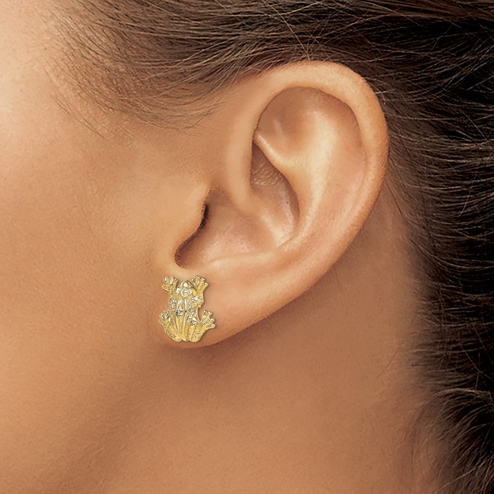 14K Yellow Gold 2-D Leap Frog Post Earrings