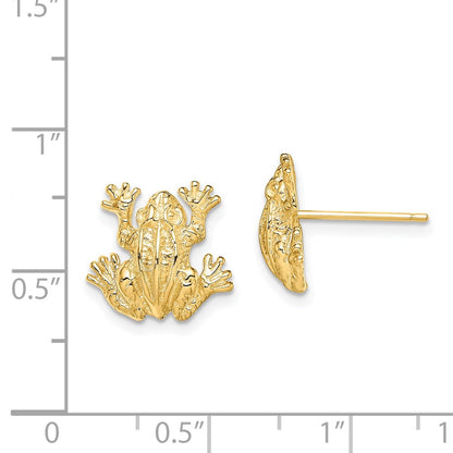 14K Yellow Gold 2-D Leap Frog Post Earrings