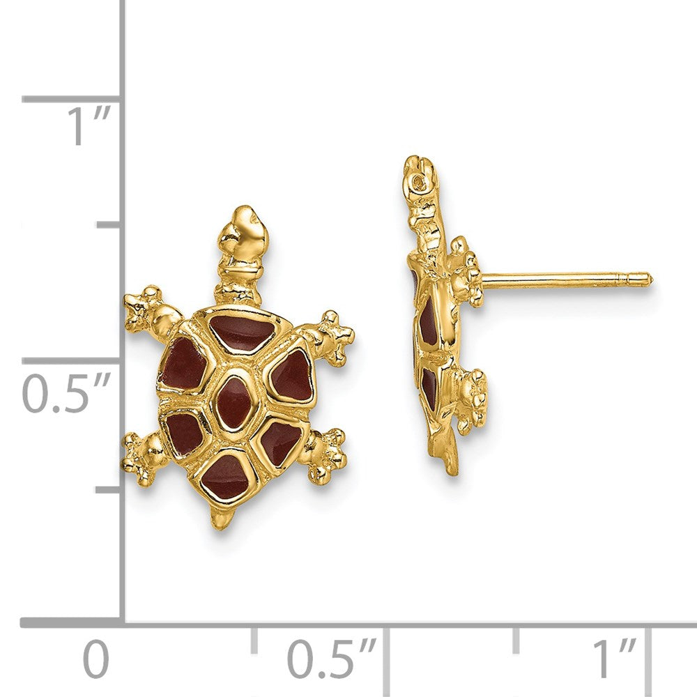 14K Yellow Gold W/ Brown Enamel Tortoise Post Earrings