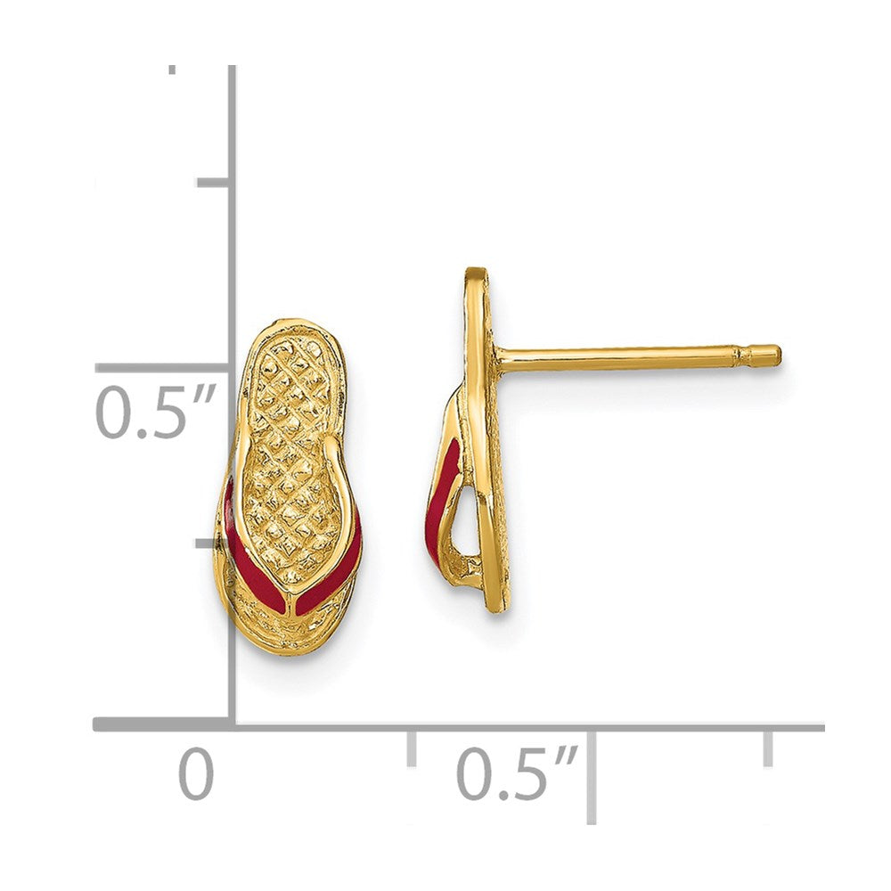 14K Yellow Gold 3D W/ Fuschia Enamel Single Flip-Flop Post Earrings