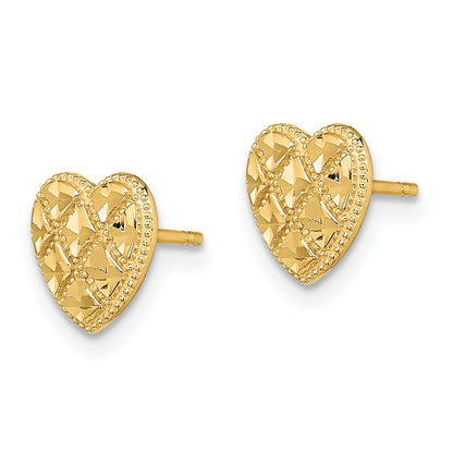 14K Yellow Gold Criss-Cross W/ D/C Heart Post Earrings