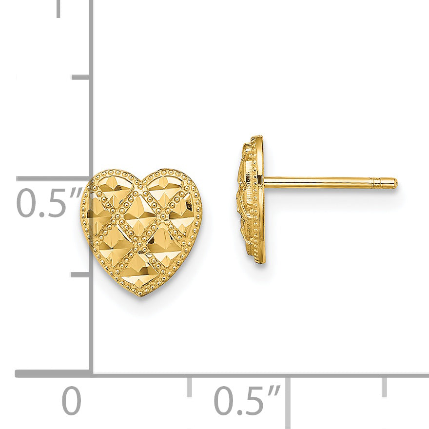14K Yellow Gold Criss-Cross W/ D/C Heart Post Earrings