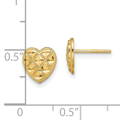14K Yellow Gold Criss-Cross W/ D/C Heart Post Earrings