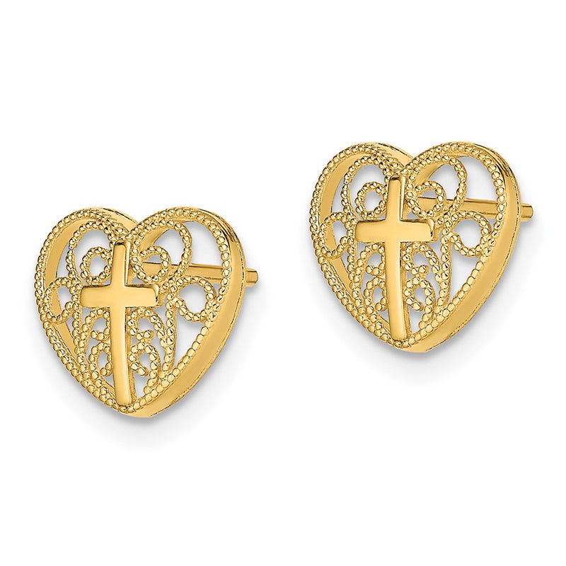 14K Yellow Gold Heart W/Cross Post Earrings