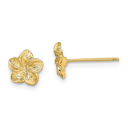 14K Yellow Gold Plumeria Flower Post Earrings