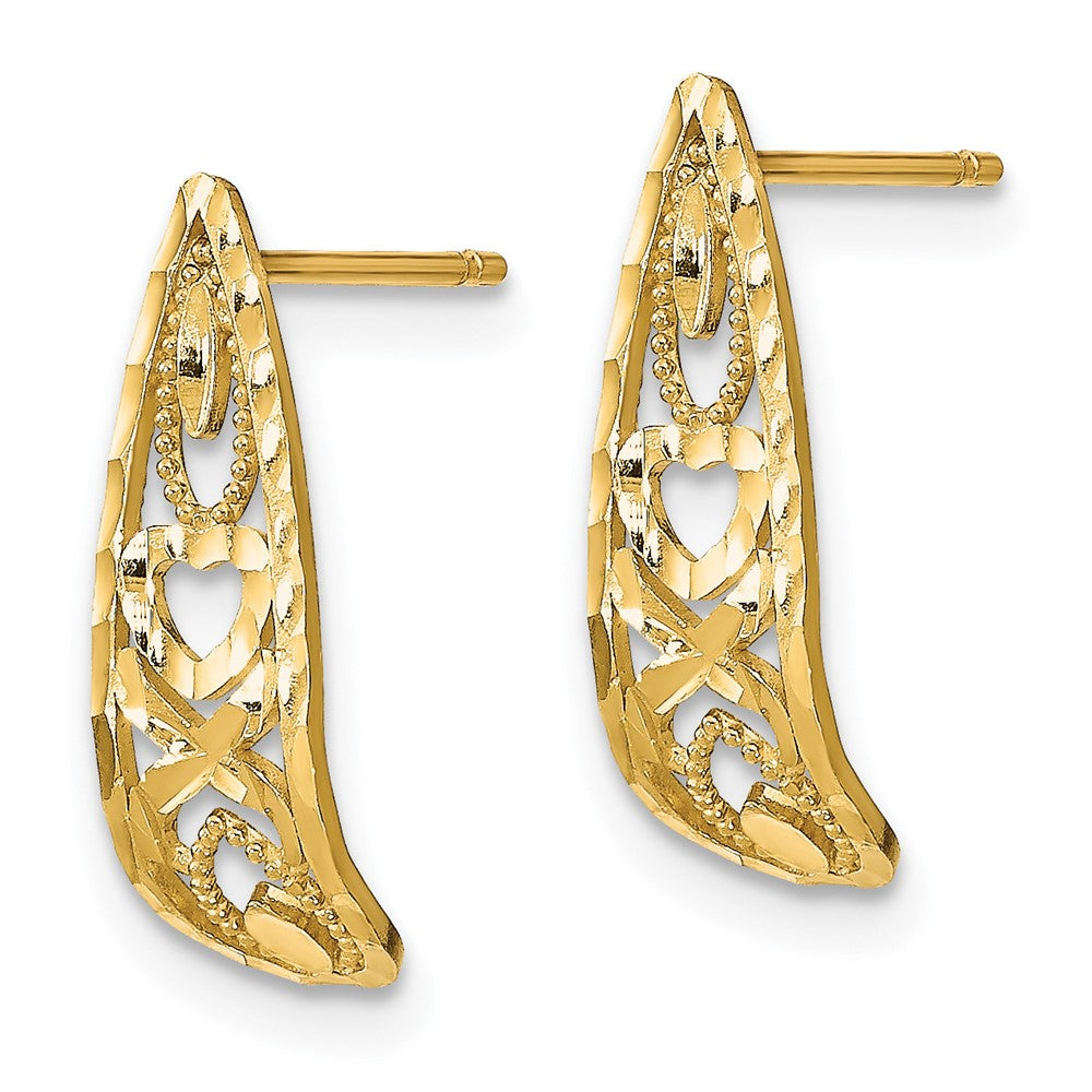 14K Yellow Gold D/C Heart And X Mini Post Earrings