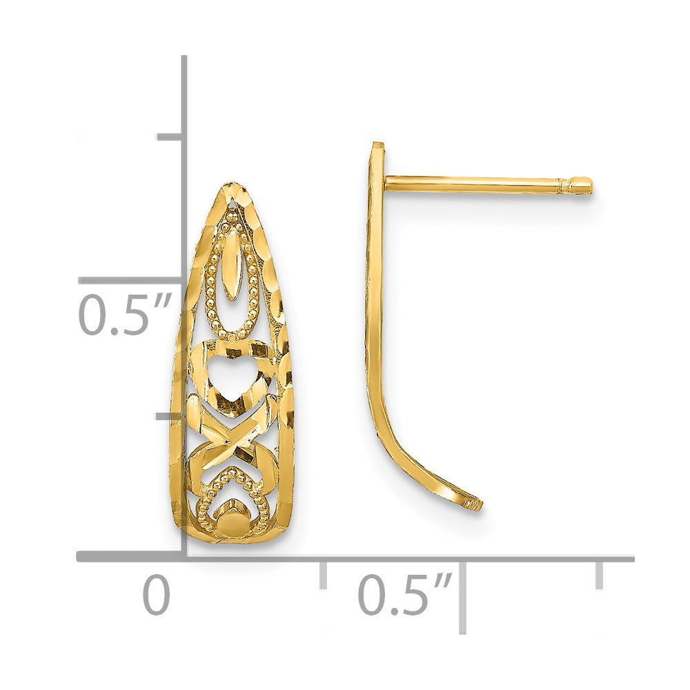 14K Yellow Gold D/C Heart And X Mini Post Earrings