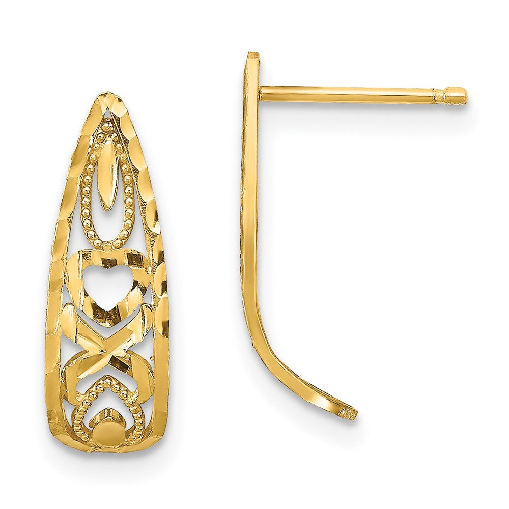 14K Yellow Gold D/C Heart And X Mini Post Earrings
