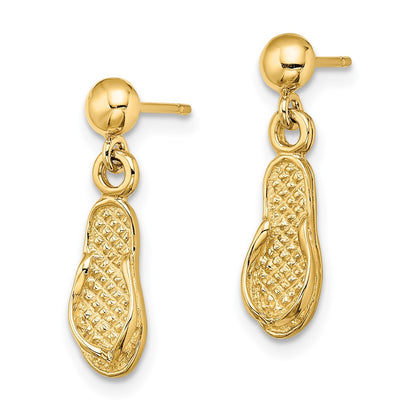 14K Yellow Gold Flip Flop Post Dangle Earrings