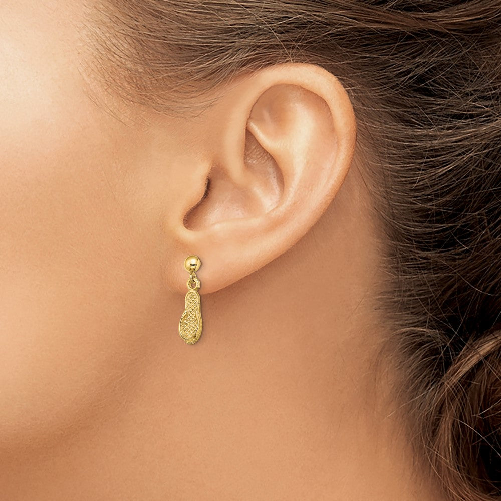 14K Yellow Gold Flip Flop Post Dangle Earrings