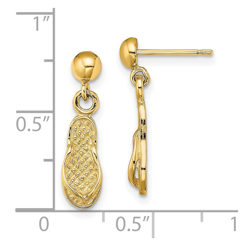 14K Yellow Gold Flip Flop Post Dangle Earrings