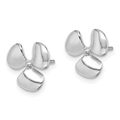 14K White Gold Polished Three Blade Propeller W/ Center Bead Post Earrings