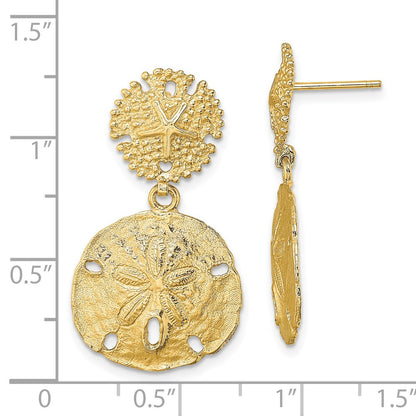 14K Yellow Gold Double Sand Dollar Dangle Earrings
