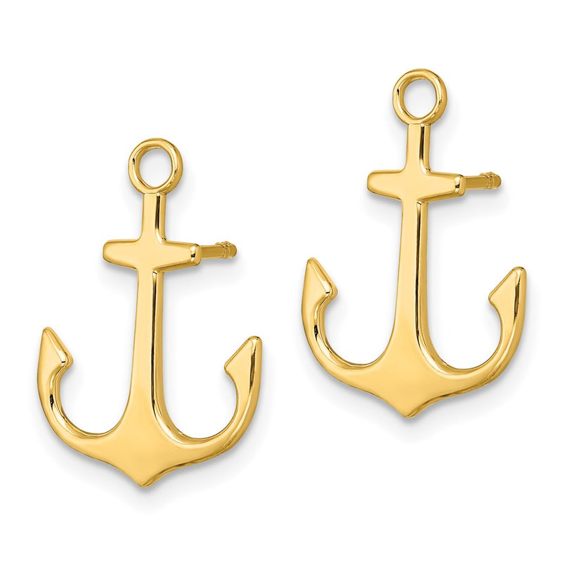 14K Yellow Gold Polished 2-D Anchor Post Earrings