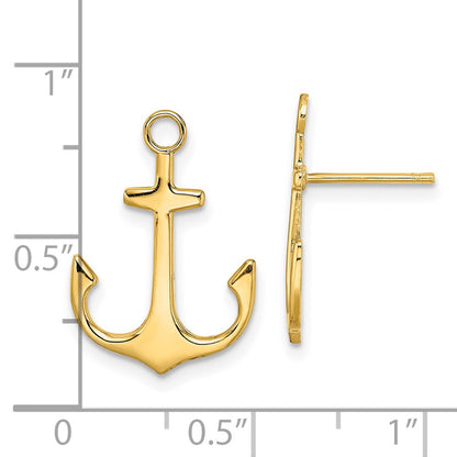 14K Yellow Gold Polished 2-D Anchor Post Earrings