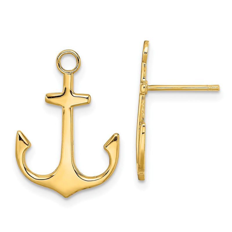 14K Yellow Gold Polished 2-D Anchor Post Earrings