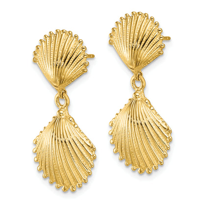 14K Yellow Gold Polished Scallop Shell Dangle Earrings