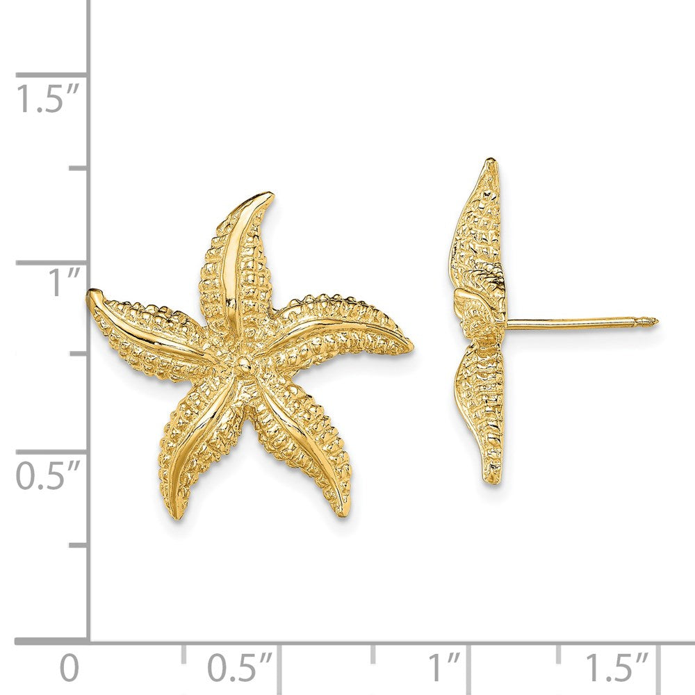 14K Yellow Gold 2-D Polished And Textured Starfish Post Earrings