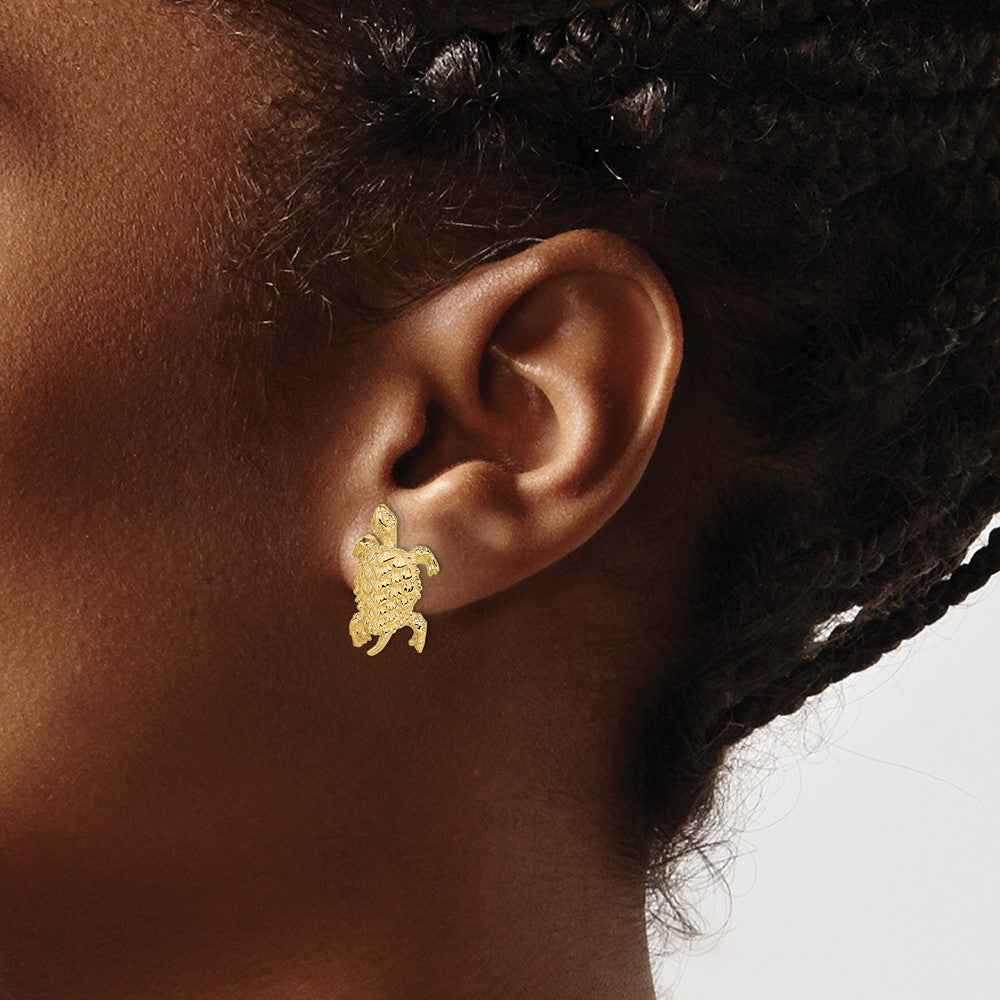 14K Yellow Gold Land Turtle Textured Post Earrings