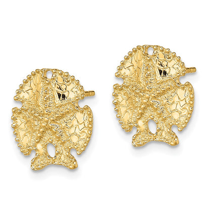 14K Yellow Gold Textured Sand Dollar Earrings