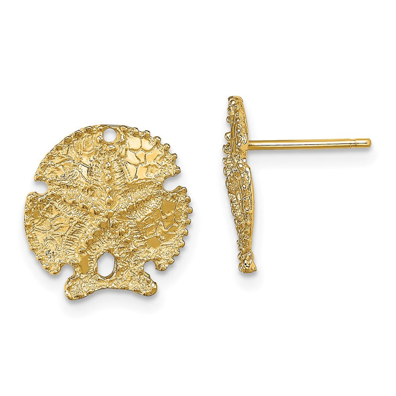 14K Yellow Gold Textured Sand Dollar Earrings