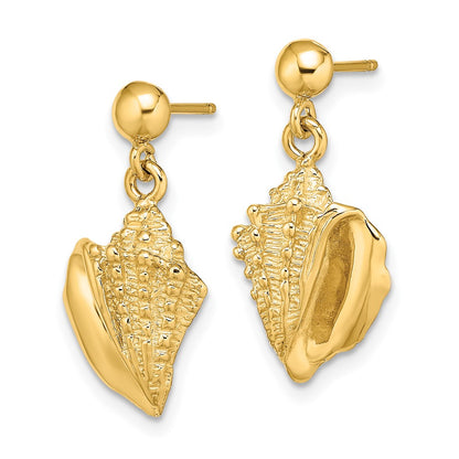 14K Yellow Gold Conch Shell Dangle Earrings