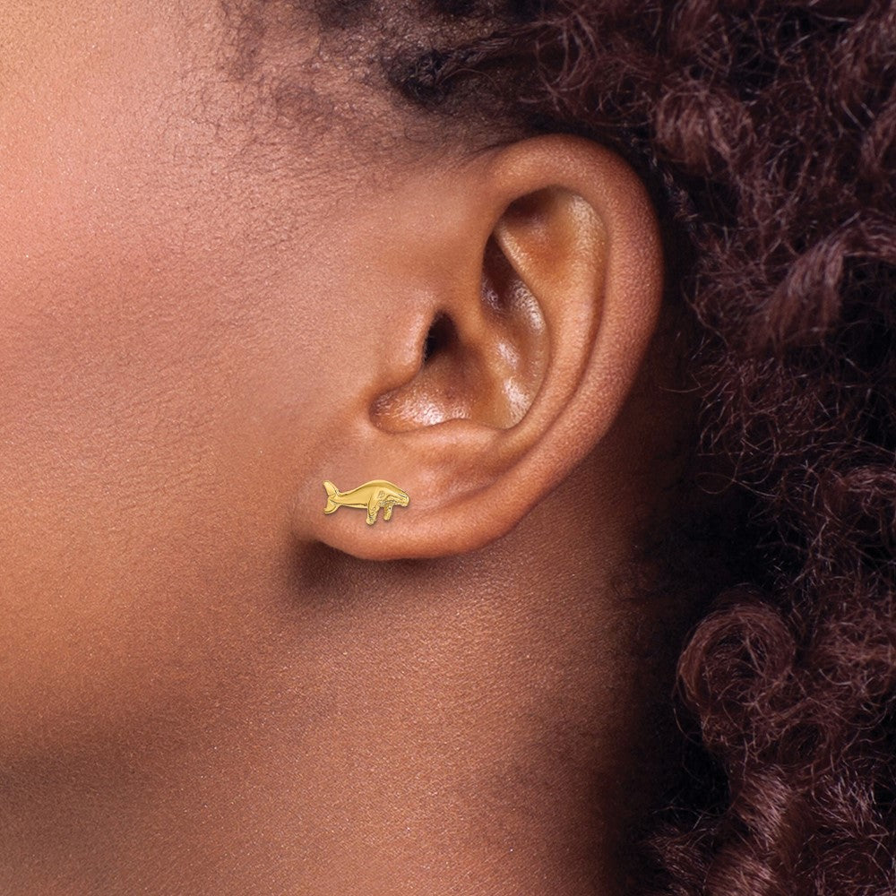 14K Yellow Gold Whale Post Earrings