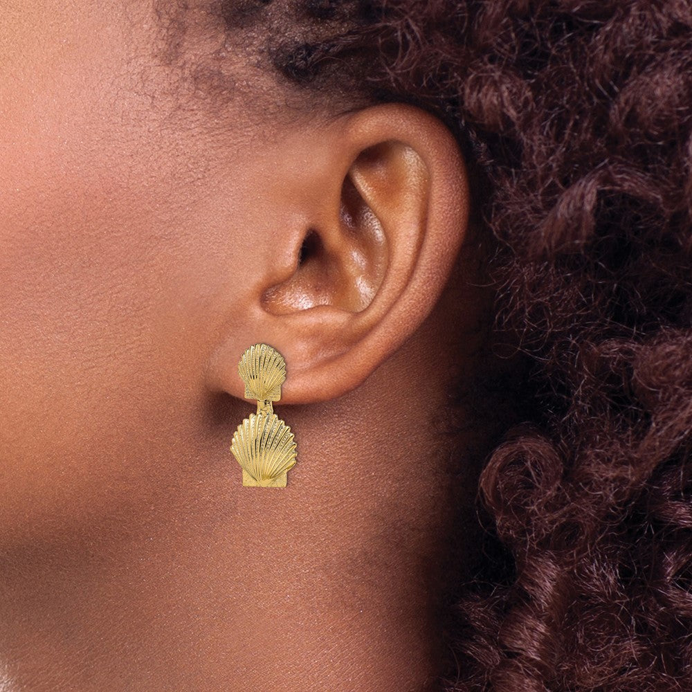 14K Yellow Gold Double Scallop Shell Post Earrings