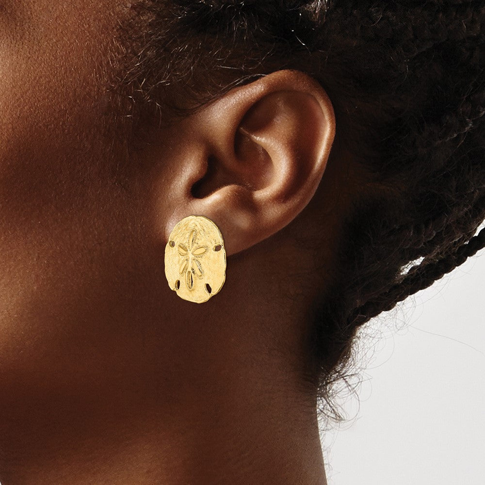 14K Yellow Gold Polished Sand Dollar Post Earrings