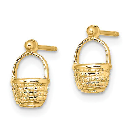 14K Yellow Gold Mini Basket Flat Back Post Earrings