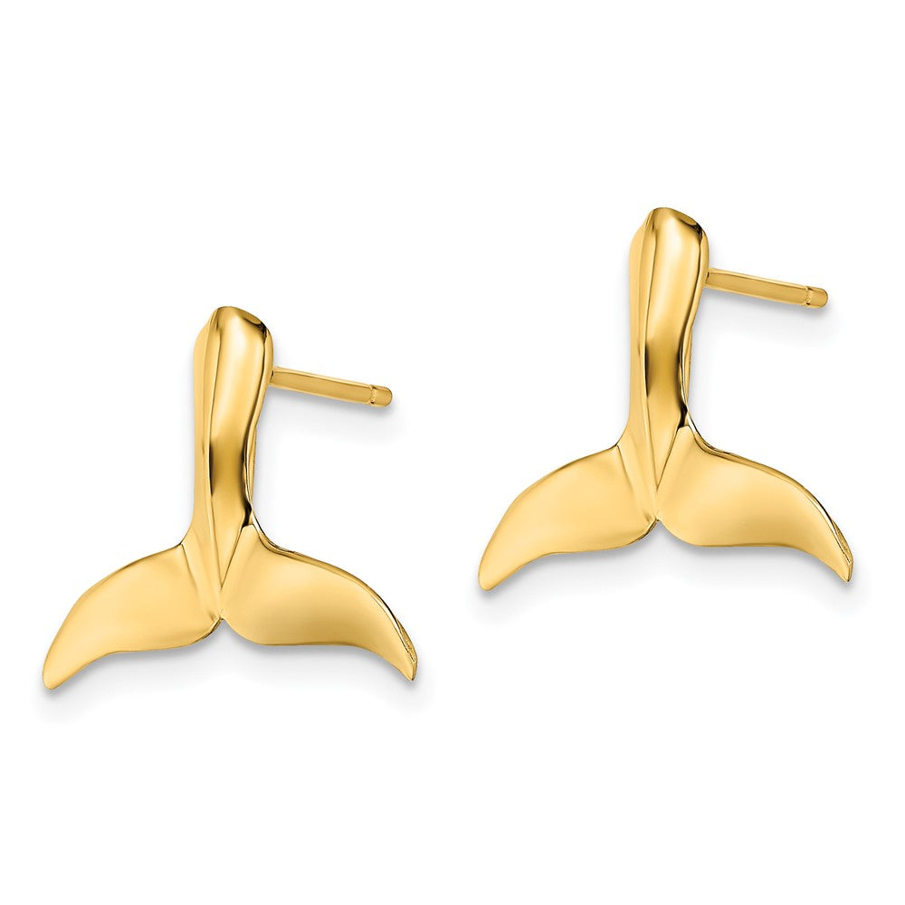 14K Yellow Gold 2-D Whale Tail Post Earrings