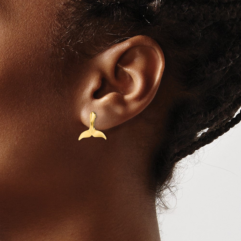 14K Yellow Gold 2-D Whale Tail Post Earrings