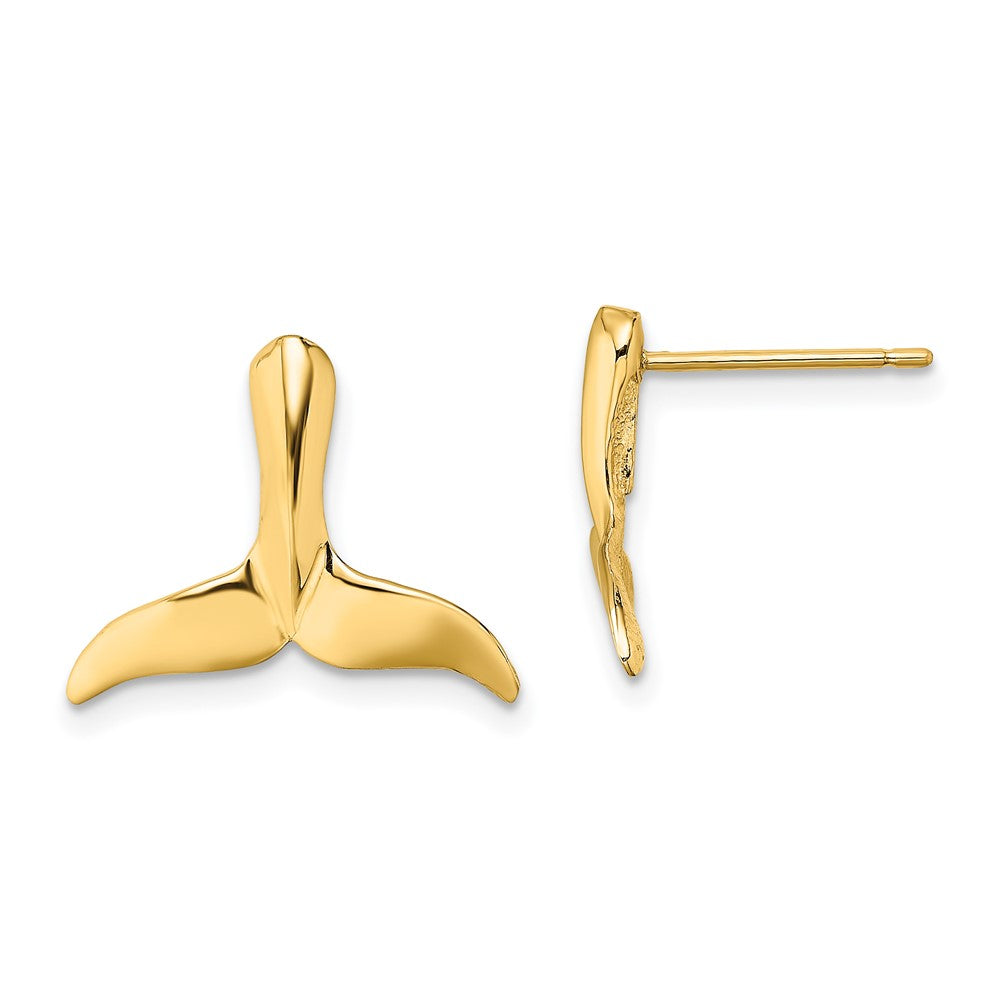 14K Yellow Gold 2-D Whale Tail Post Earrings