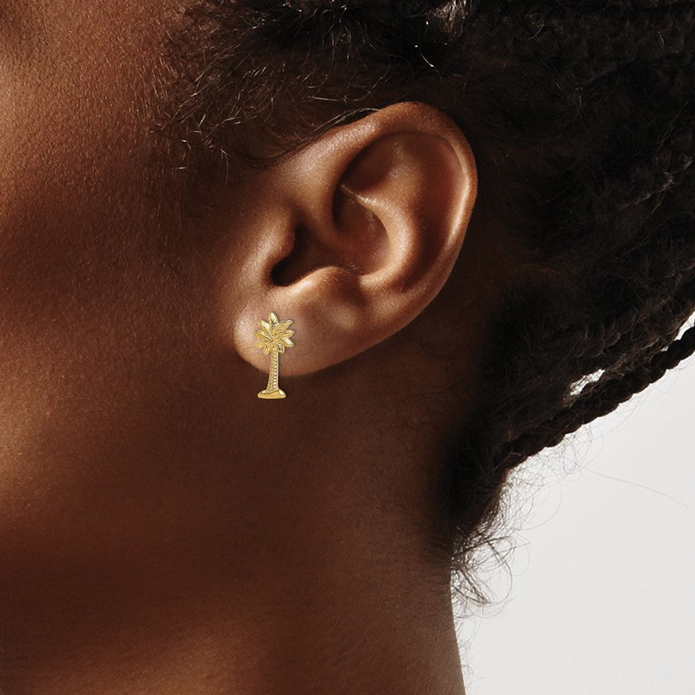 14K Yellow Gold Mini Palmetto Palm Tree Post Earrings