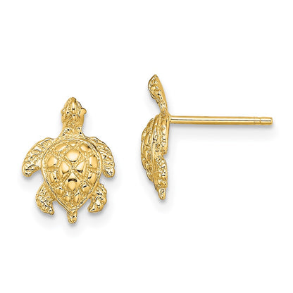 14K Yellow Gold 2-D Textured Sea Turtle Post Earrings