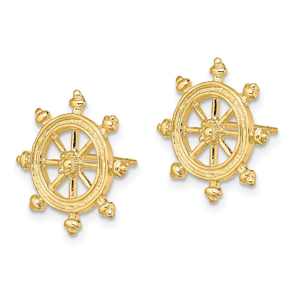 14K Yellow Gold Ship'S Wheel Post Earrings