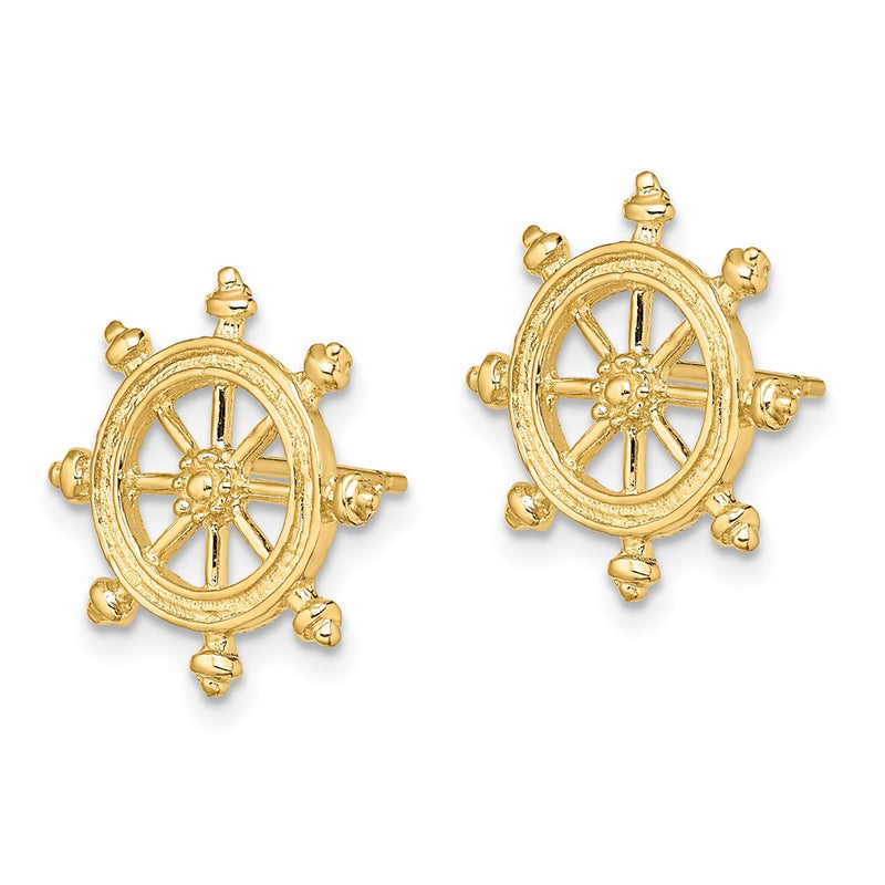 14K Yellow Gold Ship'S Wheel Post Earrings
