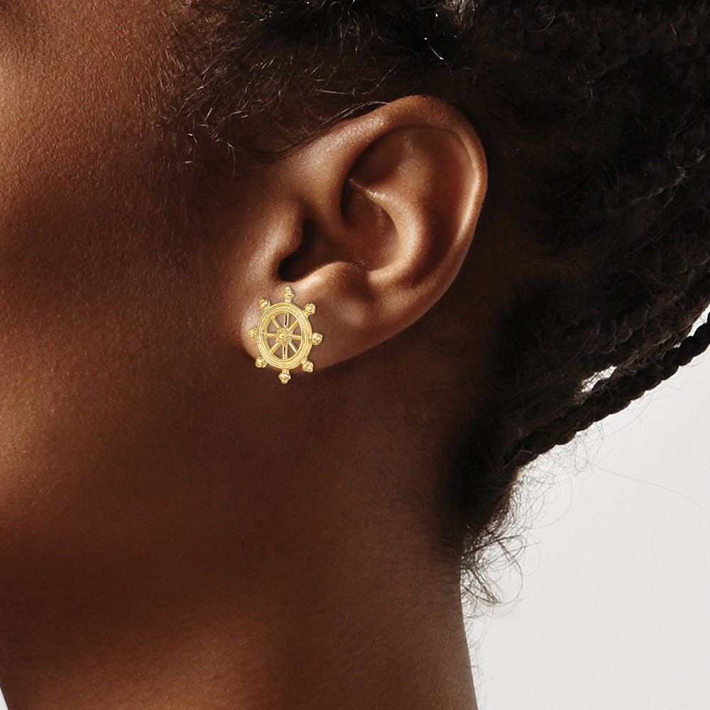14K Yellow Gold Ship'S Wheel Post Earrings