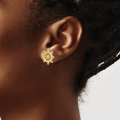 14K Yellow Gold Ship'S Wheel Post Earrings