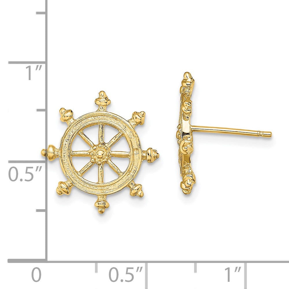 14K Yellow Gold Ship'S Wheel Post Earrings