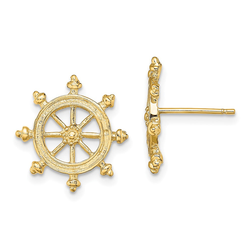 14K Yellow Gold Ship'S Wheel Post Earrings