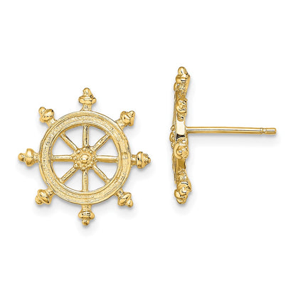 14K Yellow Gold Ship'S Wheel Post Earrings