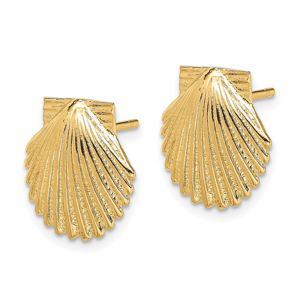 14K Yellow Gold 2-D Polished Scallop Shell Post Earrings