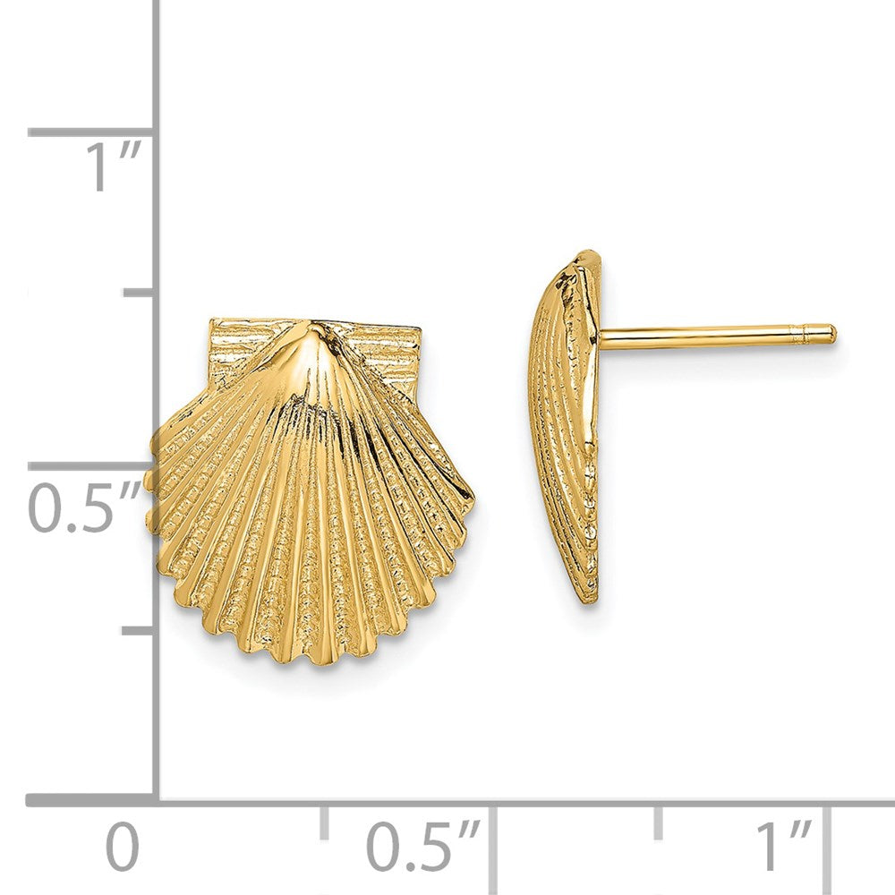 14K Yellow Gold 2-D Polished Scallop Shell Post Earrings