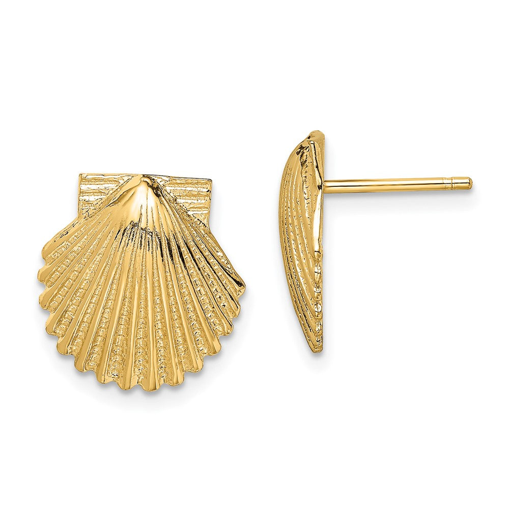 14K Yellow Gold 2-D Polished Scallop Shell Post Earrings